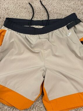 Men's Athletic Two-Tone Beige and Orange Performance Shorts